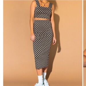 Dressed in LALA Checkered Midi Skirt - Black and Tan
